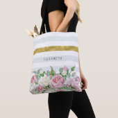 Elegante IMITATE Goldrand mit rosa Rosen und Namen Tasche (Von Nahem)