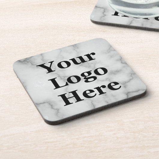 Elegante Imitate Grau Marmor Ihr Logo hier Getränkeuntersetzer (Linke Seite)