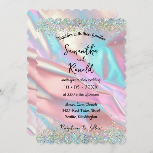 Elegante Imitate Hochzeit im Glitzer Einladung (Vorne/Hinten)