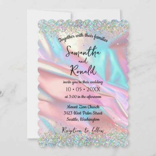 Elegante Imitate Hochzeit im Glitzer Einladung (Vorderseite)