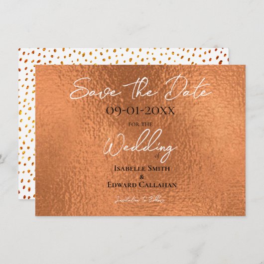 Elegante Imitate Kupfermetallic Texture Wedding Save The Date (Vorne/Hinten)