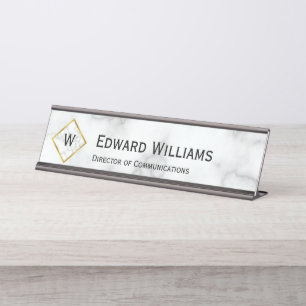 Elegante Imitate Monogram Name Job Title Schreibtischnamensplakette