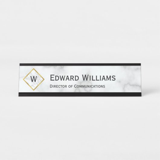 Elegante Imitate Monogram Name Job Title Schreibtischnamensplakette (Vorderseite )