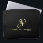 Elegante Imitate Monogramm Gold & Black Typografy Laptopschutzhülle<br><div class="desc">Moderne elegante Imitate Gold Typografie Monogram Template Black Electronics Bag / Tablet & Laptop Hüllen / Neopren Laptop Schlauch 15 Zoll.</div>