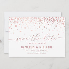 Elegante Imitate Rosa Foil Confetti Modernes Weiß Save The Date