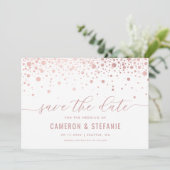 Elegante Imitate Rosa Foil Confetti Modernes Weiß Save The Date (Stehend Vorderseite)