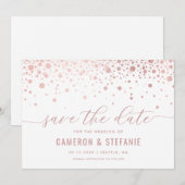 Elegante Imitate Rosa Foil Confetti Modernes Weiß Save The Date (Vorne/Hinten)