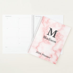 Elegante Imitate Rosa Marmor Grau Monogramm Name 2 Planer