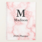 Elegante Imitate Rosa Marmor Grau Monogramm Name 2 Planer (Vorderseite)