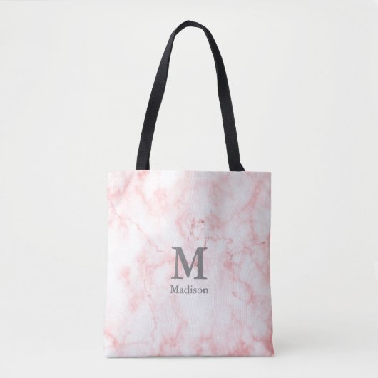 Elegante Imitate Rosa Marmorgraue Initialen Monogr Tasche (Vorderseite)