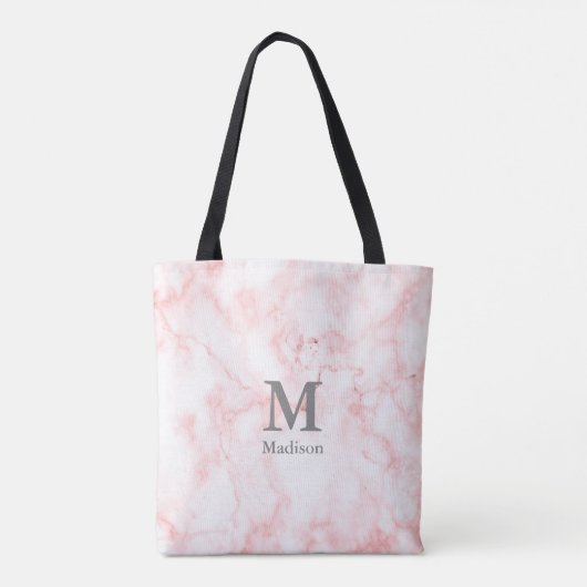 Elegante Imitate Rosa Marmorgraue Initialen Monogr Tasche (Rückseite)