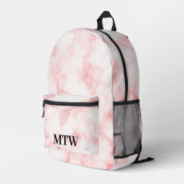 Elegante Imitate rosa Marmorschwarze Monogramm-Vor Bedruckter Rucksack