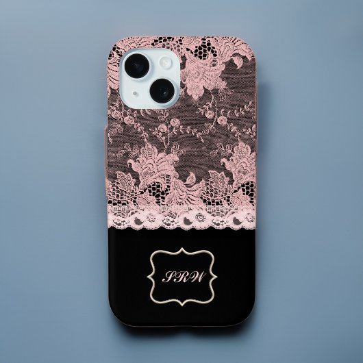 Elegante Imitate Rosa Spitzen und Schwarz Case-Mate iPhone Hülle