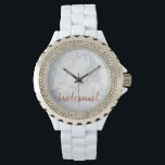 elegante Imitate Rose aus weißem Marmor Brautjacke Armbanduhr<br><div class="desc">Moderne und trendige Imitat mit weißem Marmor und Imitaten Rose goldene Braut Design.</div>