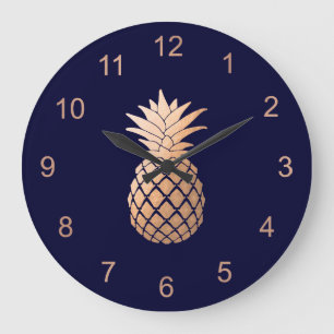 Elegante Imitate Rose Gold Ananas auf Navy Blue Große Wanduhr