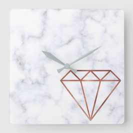 elegante Imitate Rose Gold Diamant weißer Marmor Quadratische Wanduhr