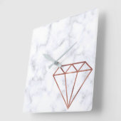 elegante Imitate Rose Gold Diamant weißer Marmor Quadratische Wanduhr (Winkel)