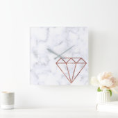 elegante Imitate Rose Gold Diamant weißer Marmor Quadratische Wanduhr (Zuhause)