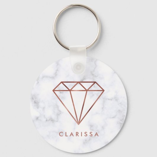 elegante Imitate Rose Gold Diamant weißer Marmor Schlüsselanhänger (Vorderseite)