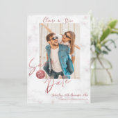 Elegante Imitate Rose Gold Foto Hochzeit speichern Save The Date (Stehend Vorderseite)