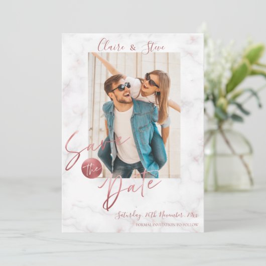 Elegante Imitate Rose Gold Foto Hochzeit speichern Save The Date (Stehend Vorderseite)