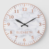 Elegante Imitate Rose Gold Glamour Weißer Marmor Große Wanduhr (Vorderseite)