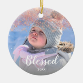 Elegante Imitate Rose Gold Glitzer gesegnet Text F Keramik Ornament