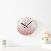 Elegante Imitate Rose Gold Glitzer Weißer Marmor O Runde Wanduhr (Zuhause)