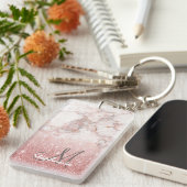 Elegante Imitate Rose Gold Glitzer Weißer Marmor O Schlüsselanhänger (Vorderseite rechts)