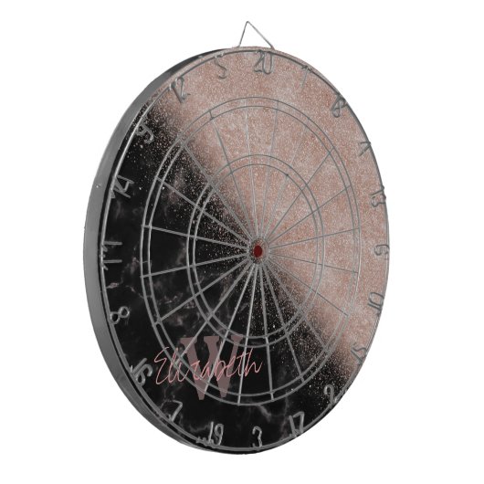 Elegante Imitate Rose Gold Konfetti Schwarz Marmor Dartscheibe (Vorderseite Links)
