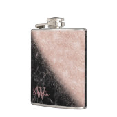 Elegante Imitate Rose Gold Konfetti Schwarz Marmor Flachmann (Links)