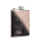 Elegante Imitate Rose Gold Konfetti Schwarz Marmor Flachmann (Rechts)