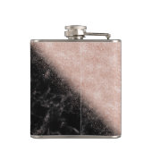 Elegante Imitate Rose Gold Konfetti Schwarz Marmor Flachmann (Rückseite)