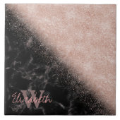 Elegante Imitate Rose Gold Konfetti Schwarz Marmor Fliese (Vorderseite)