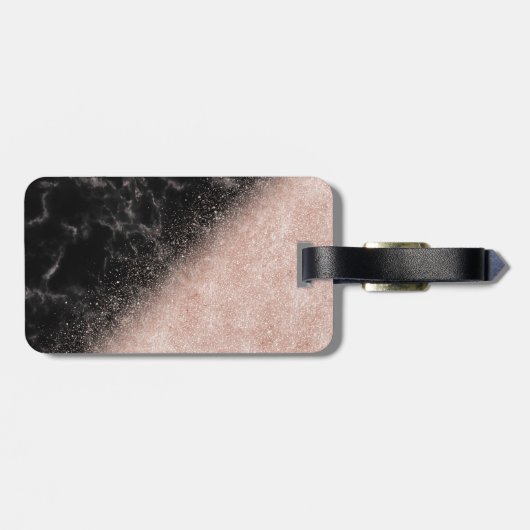 Elegante Imitate Rose Gold Konfetti Schwarz Marmor Gepäckanhänger (Rückseite horizontal)