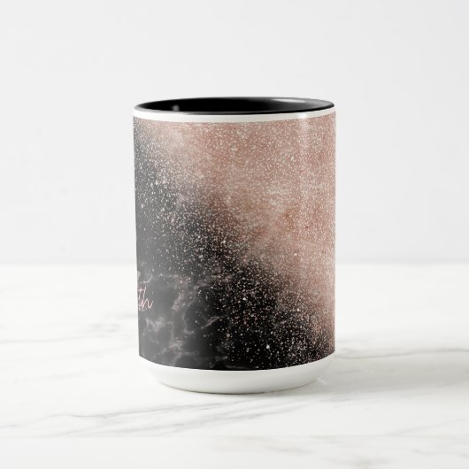 Elegante Imitate Rose Gold Konfetti Schwarz Marmor Tasse (Zentrum)