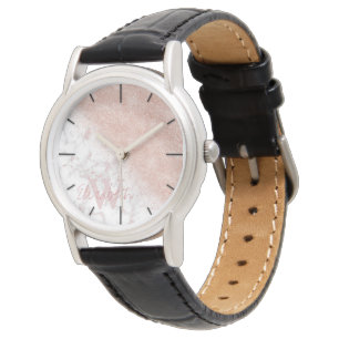 Elegante Imitate Rose Gold Konfetti, weißes Marmo Armbanduhr