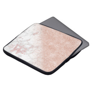 Elegante Imitate Rose Gold Konfetti, weißes Marmo Laptopschutzhülle