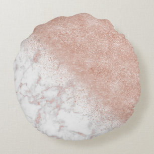 Elegante Imitate Rose Gold Konfetti, weißes Marmo Rundes Kissen