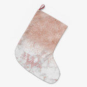 Elegante Imitate Rose Gold Konfetti, weißes Marmor Großer Weihnachtsstrumpf (Vorderansicht (hängend))