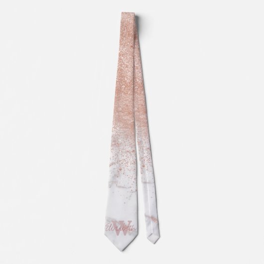 Elegante Imitate Rose Gold Konfetti, weißes Marmor Krawatte (Vorderseite)