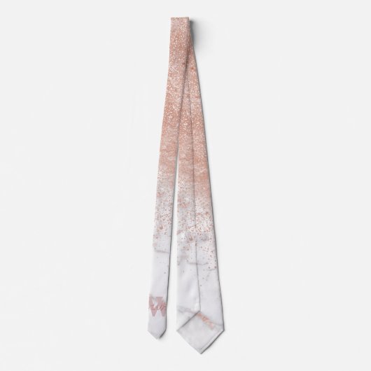 Elegante Imitate Rose Gold Konfetti, weißes Marmor Krawatte (Rückseite)