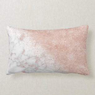Elegante Imitate Rose Gold Konfetti, weißes Marmor Lendenkissen