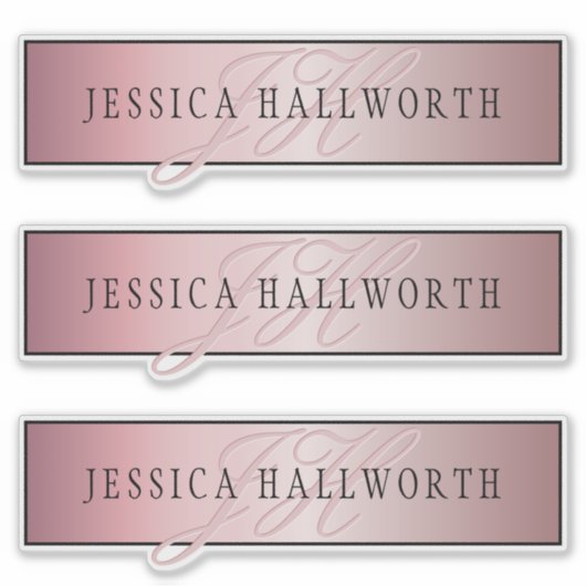 Elegante Imitate Rose Gold | Name & Initialen Aufkleber (Vorderseite)