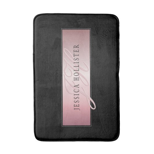 Elegante Imitate Rose Gold | Name & Initialen Badematte (Vorderseite Vertikal)