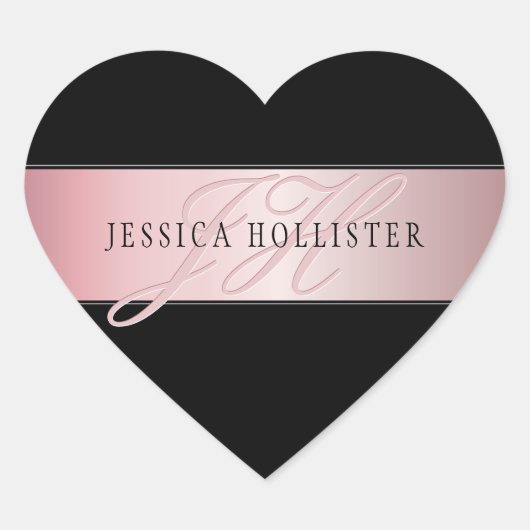 Elegante Imitate Rose Gold | Name & Initialen Herz-Aufkleber (Vorderseite)