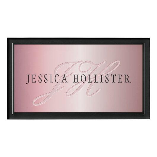Elegante Imitate Rose Gold | Name & Initialen Namenschild (Vorderseite)