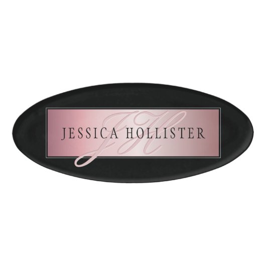Elegante Imitate Rose Gold | Name & Initialen Namenschild (Vorderseite)