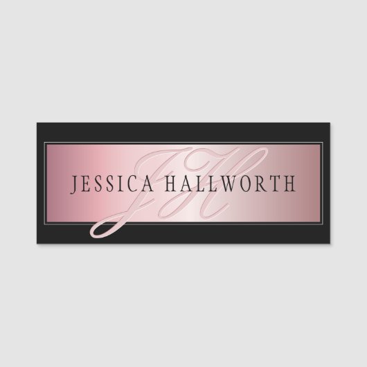 Elegante Imitate Rose Gold | Name & Initialen Namensschild (Vorderseite)