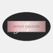Elegante Imitate Rose Gold | Name & Initialen Ovaler Aufkleber (Vorderseite)